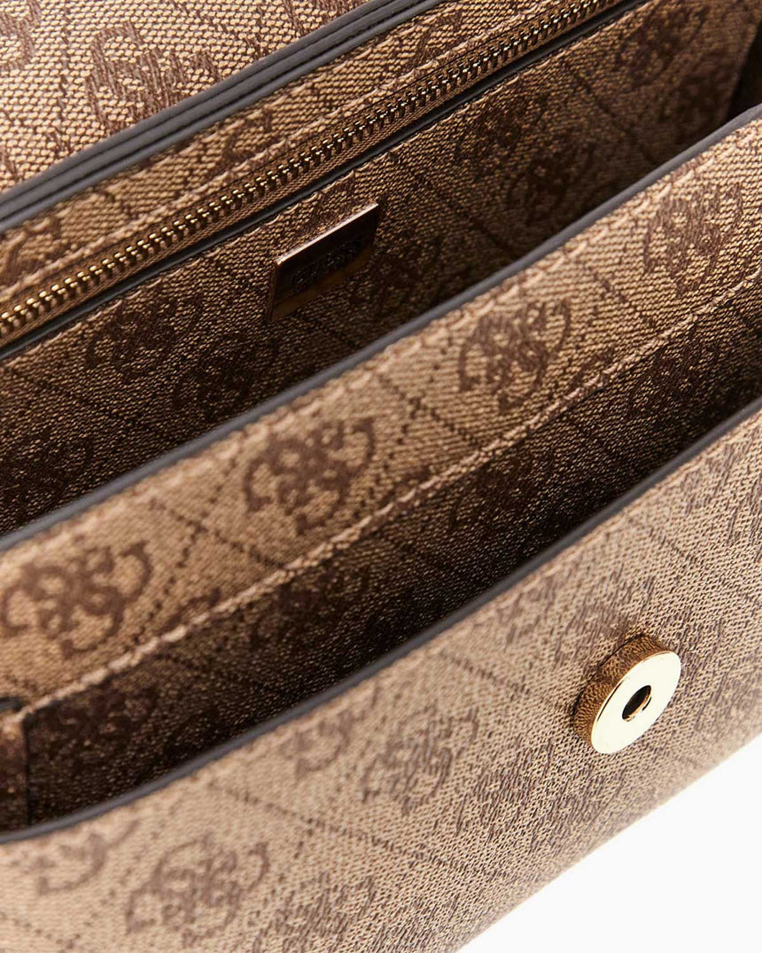 Guess Eco Brenton Flap Logolu Omuz Çantası Latte Logo