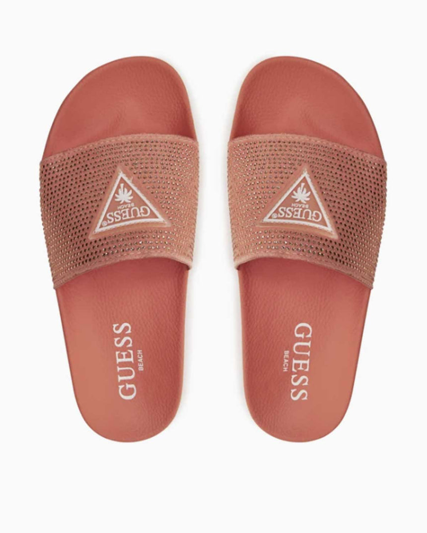 Guess Beach Slippers Stras Logolu Terlik Peach Brulee