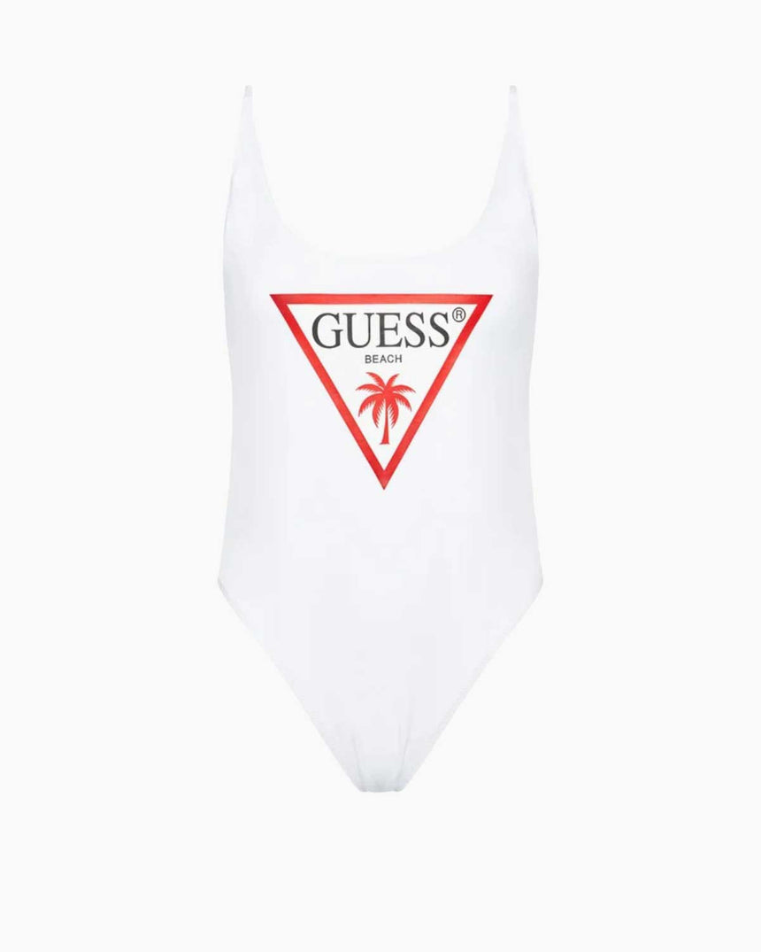 Guess One Piece Logo Detaylı Mayo Pure White
