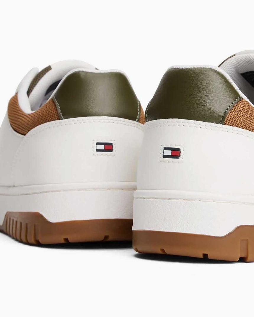 Tommy Hilfiger Basket Deri Erkek Sneaker Ecru/Army Green