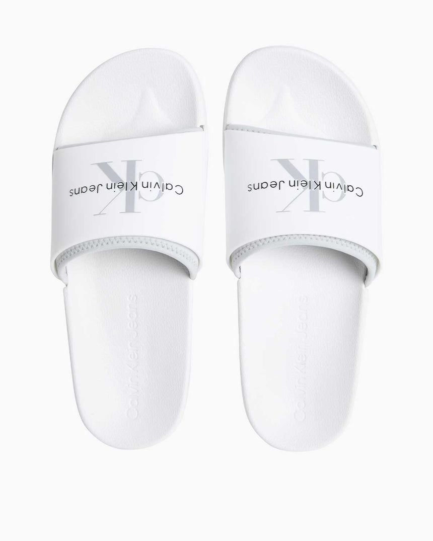 Calvin Klein Slide Rubber Neopren Monogram Slide Terlik Bright White/Oyster Mushroom