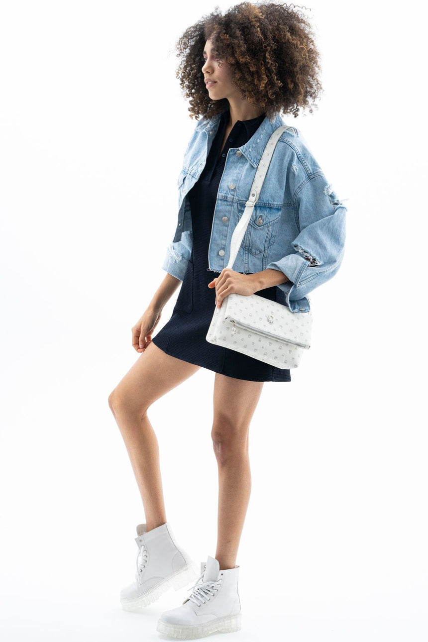 Benetton Logo Baskılı Çapraz Askılı Kadın Çantası Beyaz