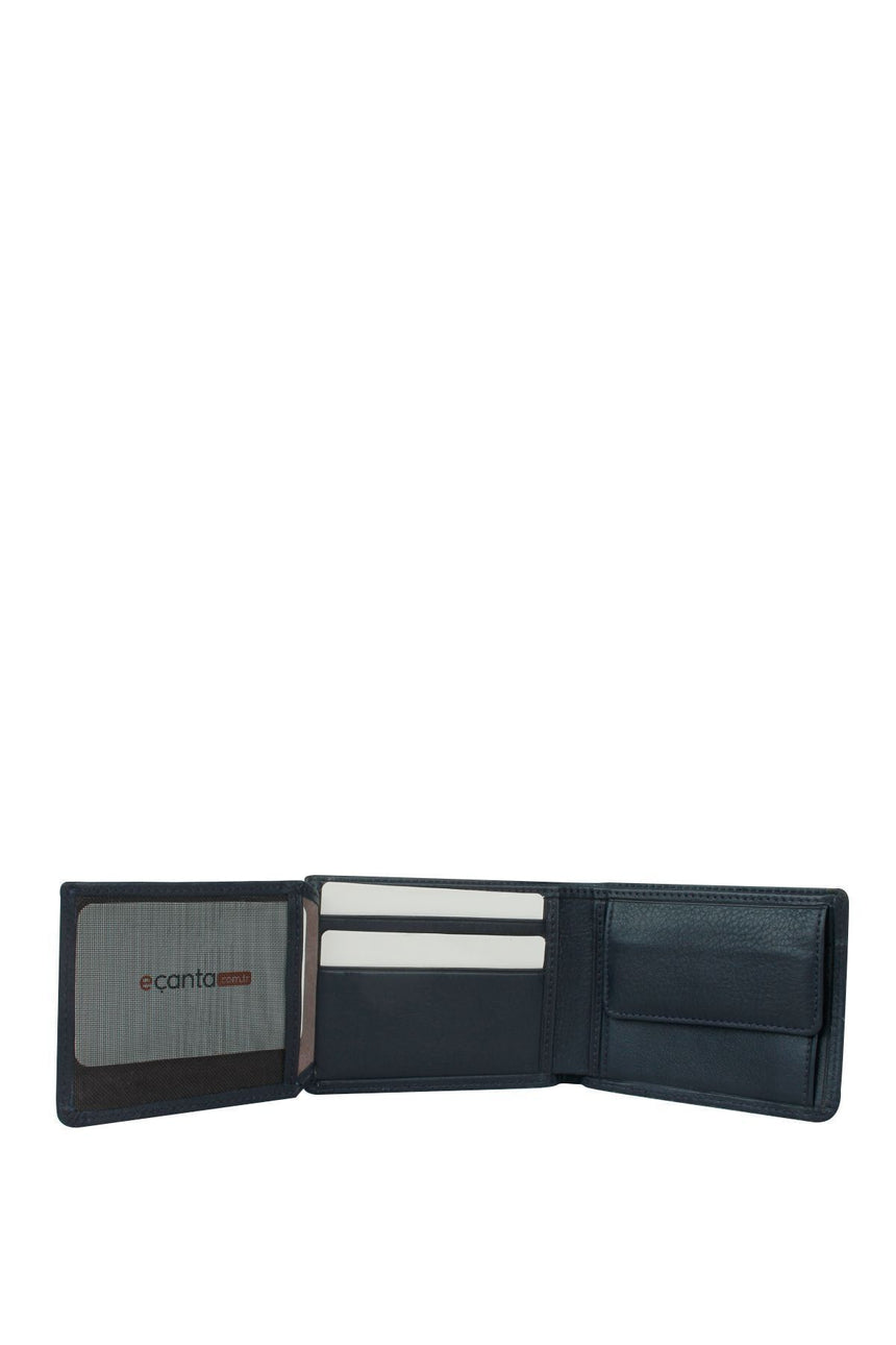 Axpe Dikiş Detaylı Deri Erkek Cüzdanı Lacivert