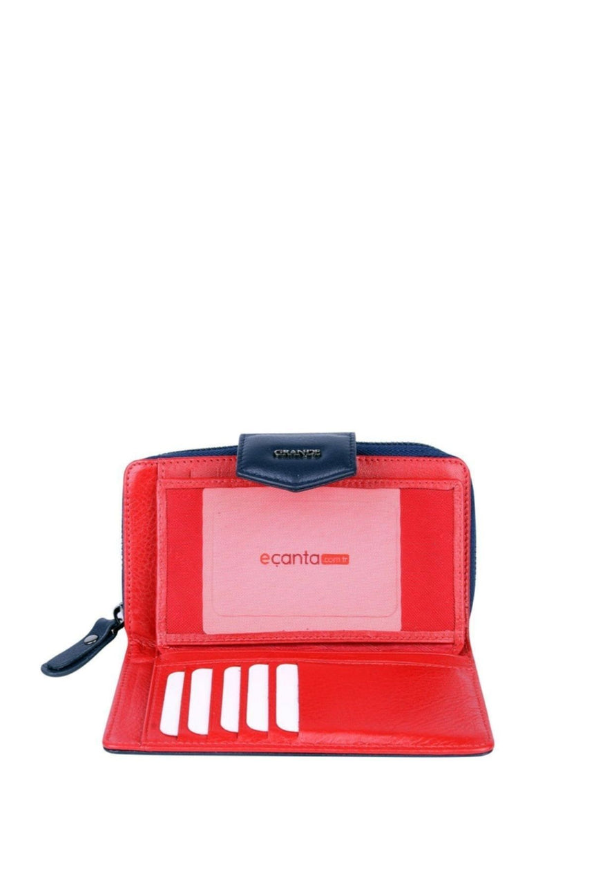 Grande 2 Küçük - 1 Büyük Şeffaf Bölmeli Kadın El Portföyü Lacivert - Kırmızı