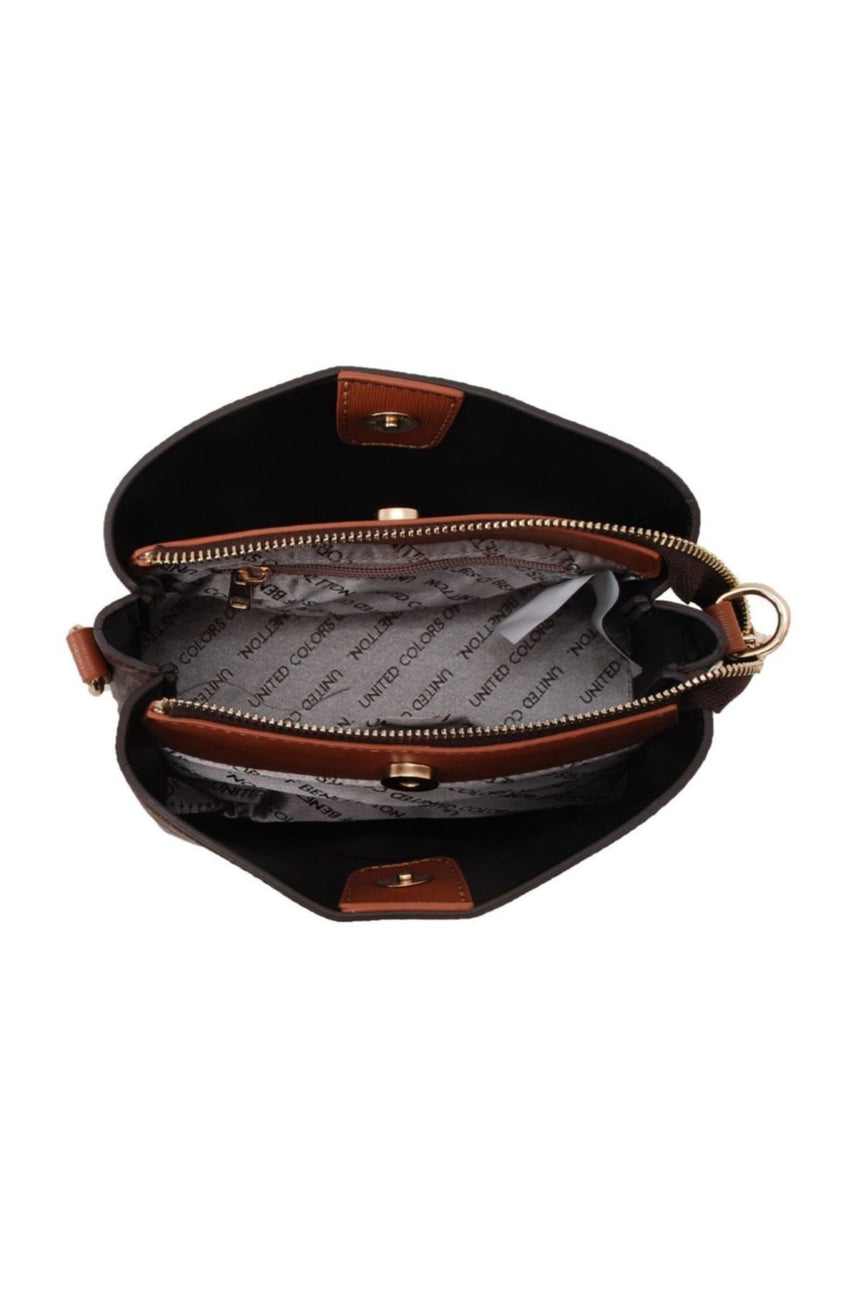 Benetton Çıt Çıtlı Monogram Çapraz Askılı Kadın Çantası Kahve - Taba