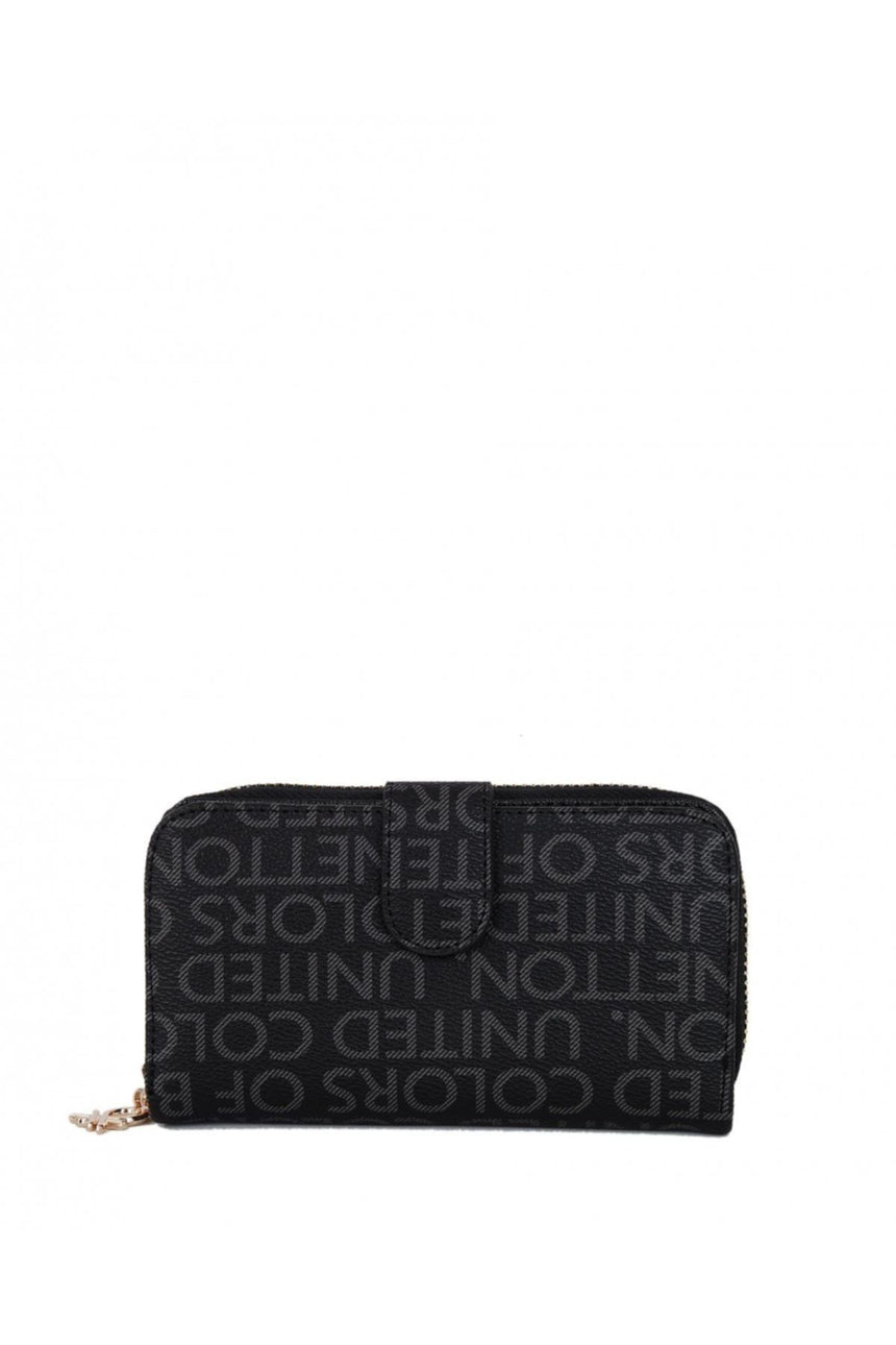 Benetton Logo Baskılı Medium Kadın Cüzdanı Platin - Siyah