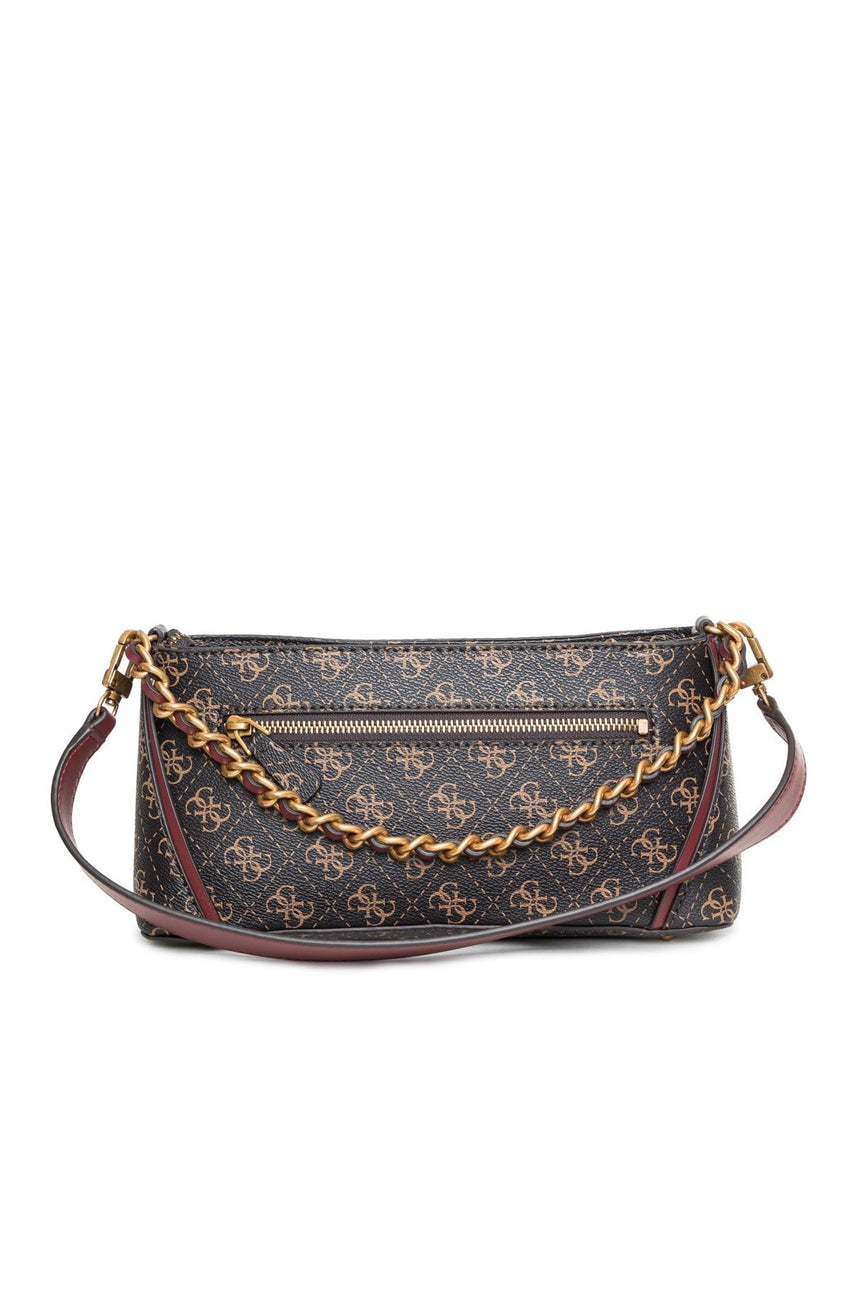 Guess Izzy Top Zip Shoulder Bag Brown / Cherry