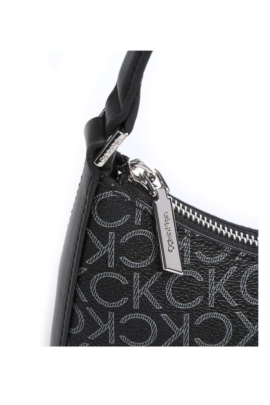 Calvin Klein Ck Monogram Baskılı Fermuarlı Kadın Omuz Çantası Black Mono