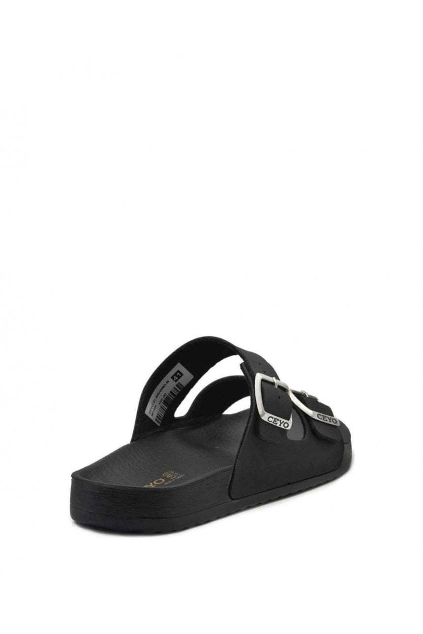 Ceyo Çift Kemer Tokalı Terlik Siyah