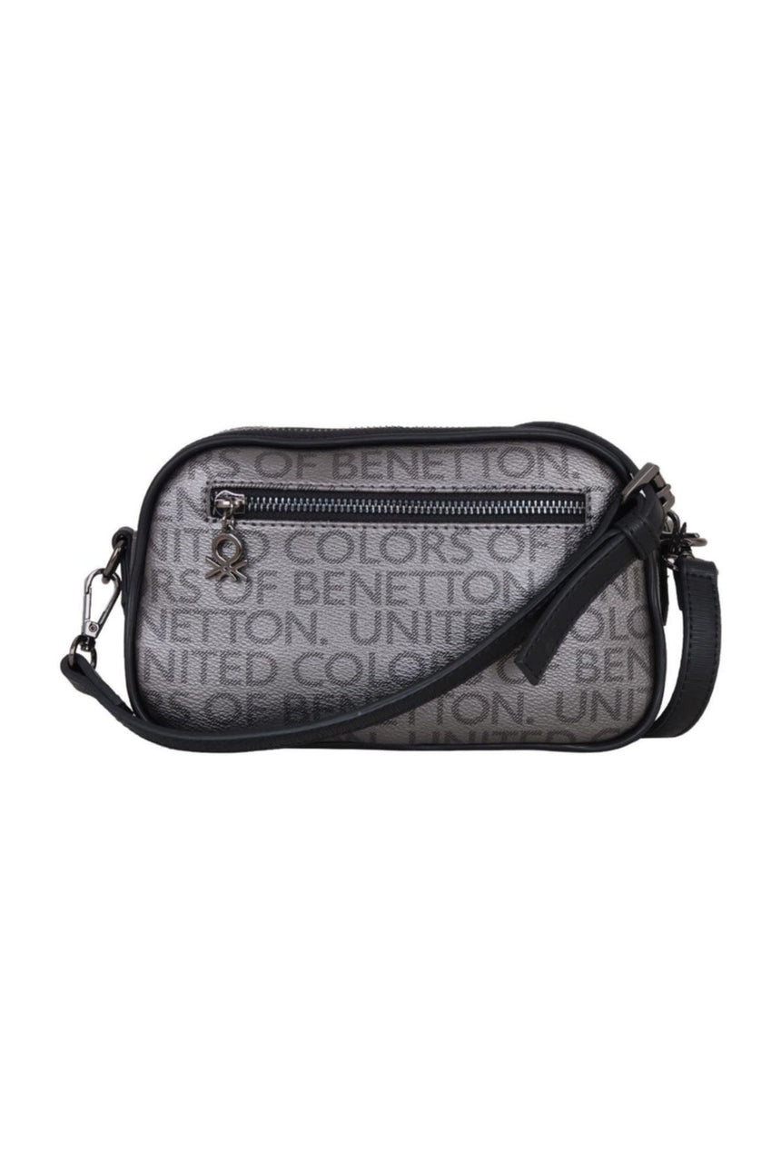 Benetton İki Bölmeli Mono Çapraz Askılı Kadın Çantası Platin - Siyah