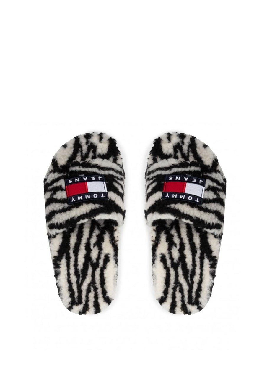Tommy Hilfiger Kadın Wild Animal Printed Pool Slide Terlik Black