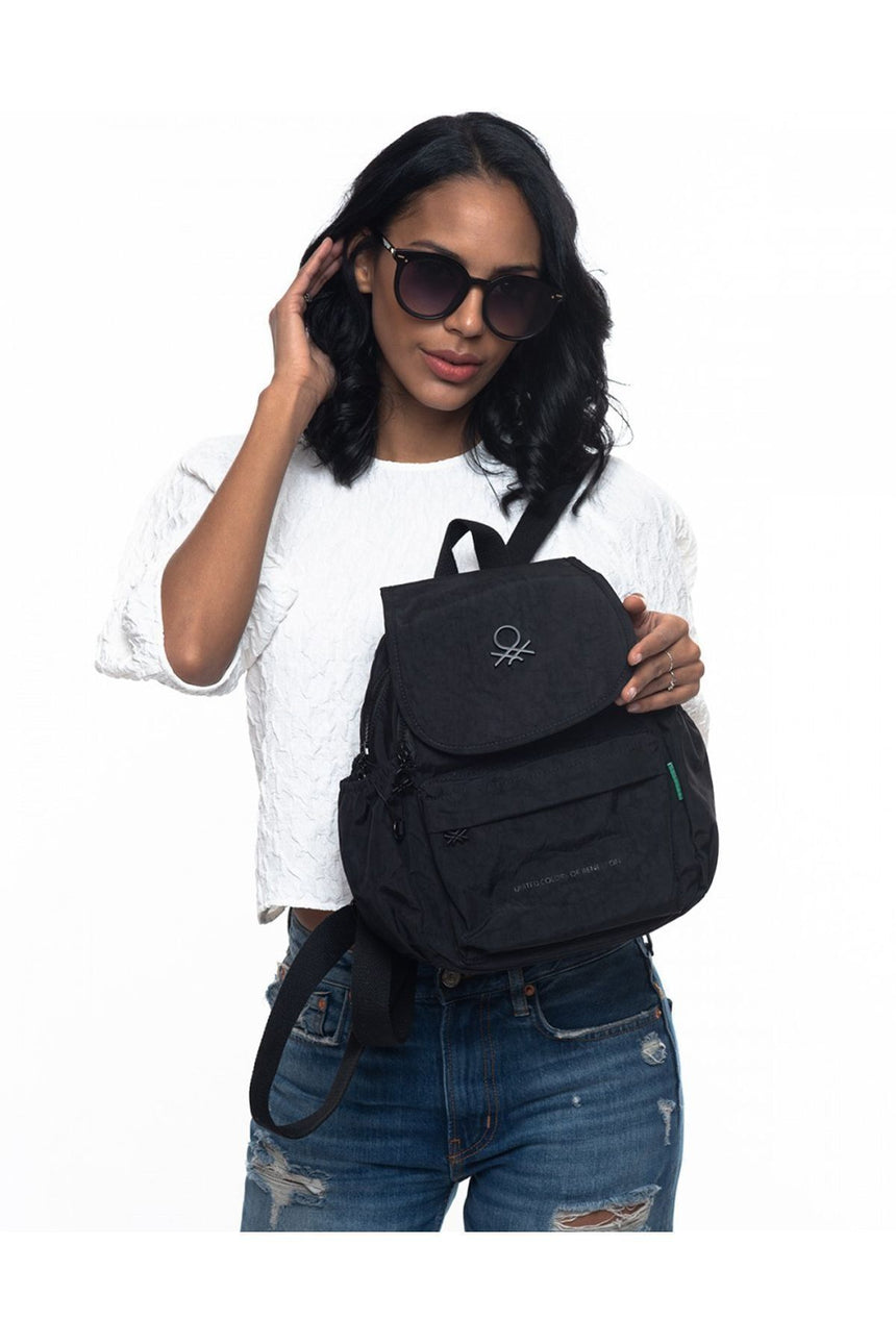 Benetton Kapaklı Mini Sırt Çantası Siyah