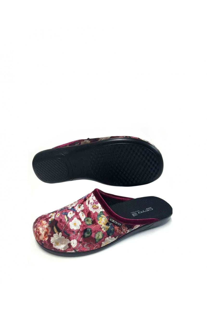 Ceyo Çiçek Desenli Terlik Bordo
