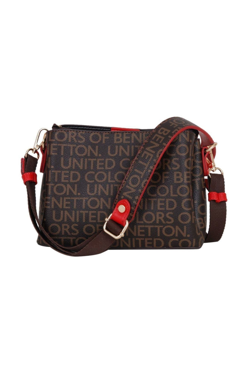 Benetton Çıt Çıtlı Monogram Çapraz Askılı Kadın Çantası Kahve - Kırmızı