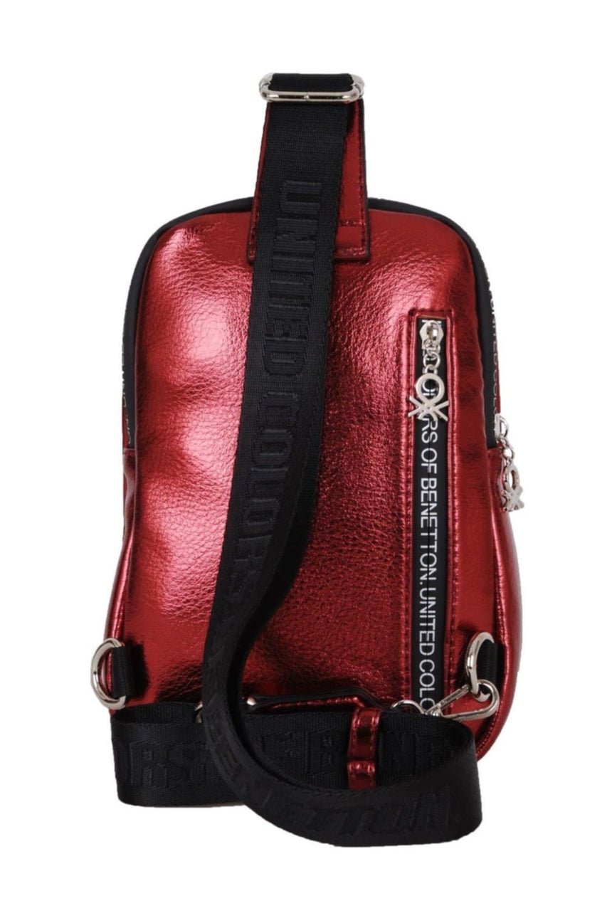 Benetton Logo Baskı Fermuarlı Kadın Body Bag Bordo