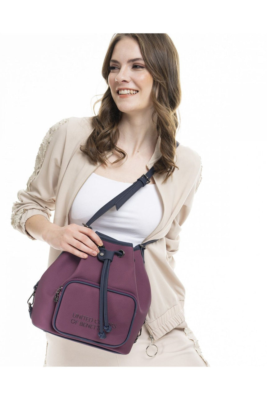 Benetton Nano Sport Büzgülü Kadın Omuz Çantası Mürdüm - Lacivert