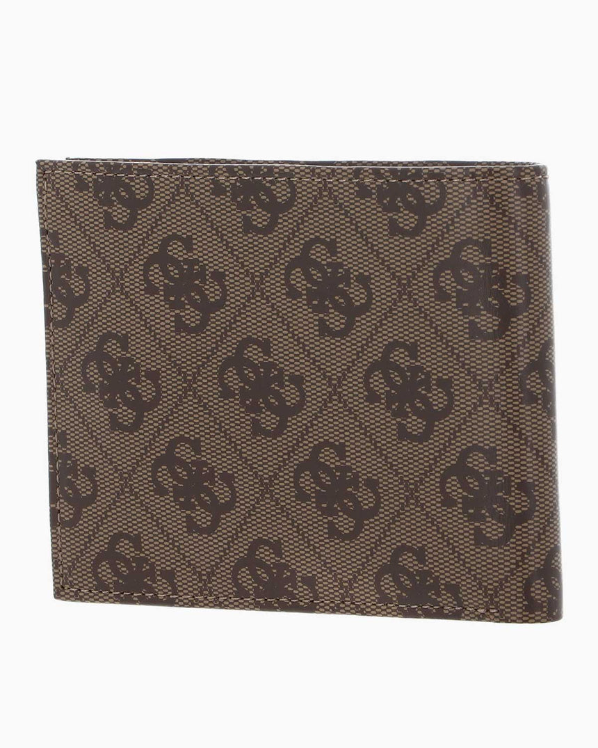 Guess Mito Leather Flat Billfold Monogram Cüzdan Beige / Brown