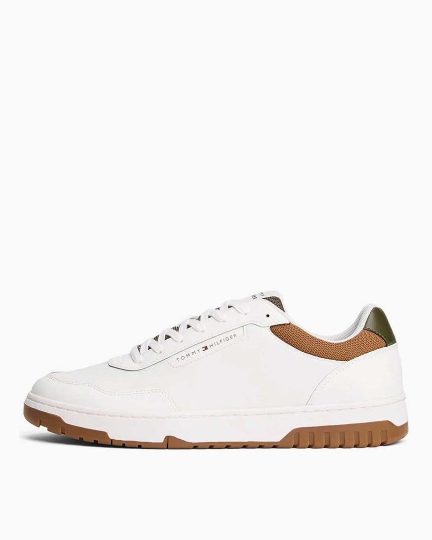 Tommy Hilfiger Basket Deri Erkek Sneaker Ecru/Army Green