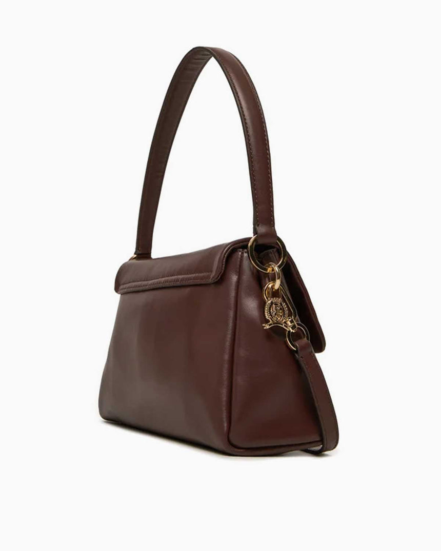 Tommy Hilfiger Plaque Kadın Deri Omuz Çantası Chocolate Brown