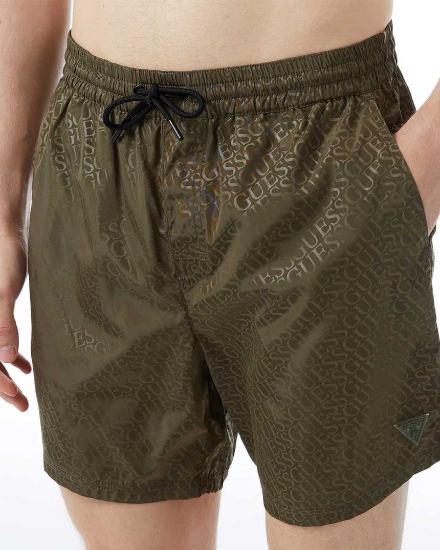Guess Swimtrunk Bottoms Deniz Şortu Green Embossed Logo