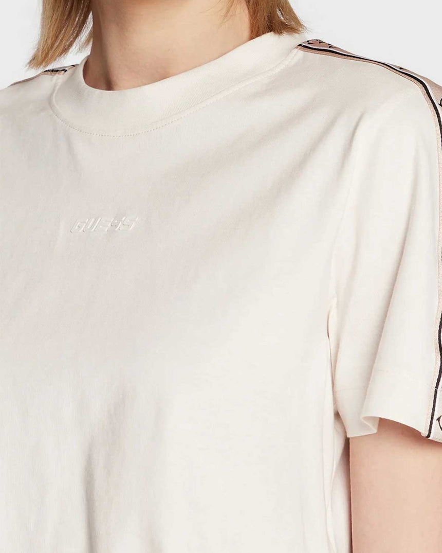 Guess Logo Şeritli Bisiktlet Yaka Tshirt Ocean Salt