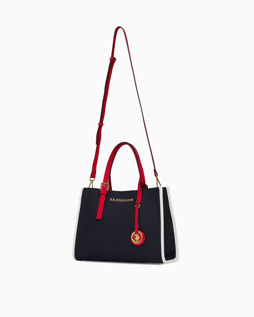 Us Polo Assn Logo Detaylı Aksesuarlı El Çantası Lacivert - Kırmızı