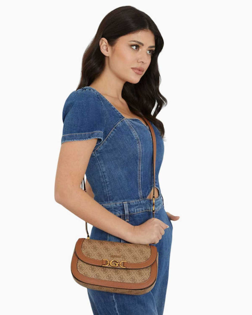 Guess Crossbody Flap Kapaklı Çapraz Askılı Çanta Latte Logo