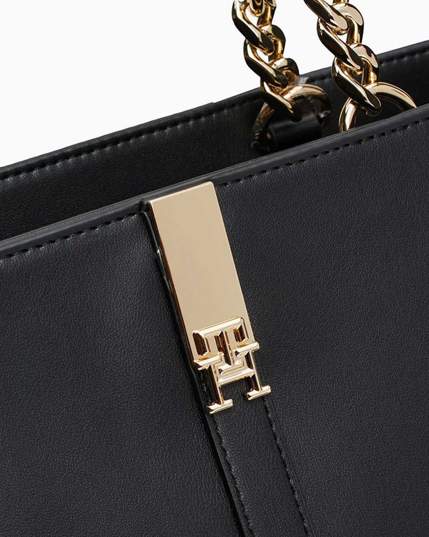 Tommy Hilfiger Heritage Tote Zincir Detaylı Omuz Çantası Black