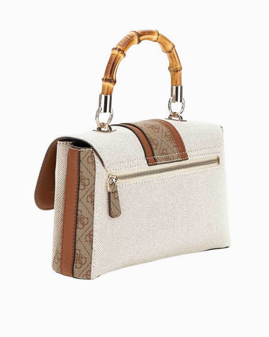 Guess Flap Canvas Small Tote El Çantası Natural / Latte Logo