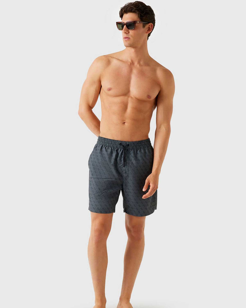 Guess Swimtrunk Medium Bottom Board Deniz Şortu Jblk Embossed 4G Logo