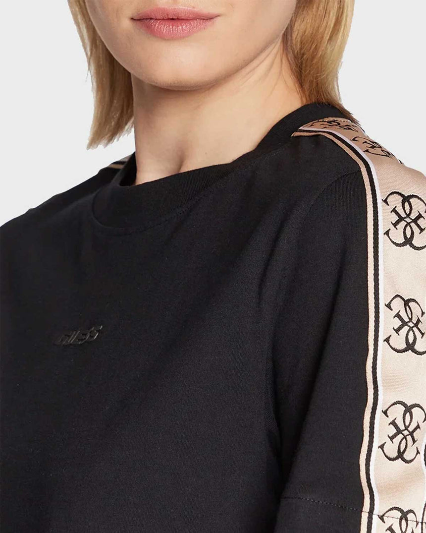 Guess Logo Şeritli Bisiktlet Yaka Tshirt Jet Black