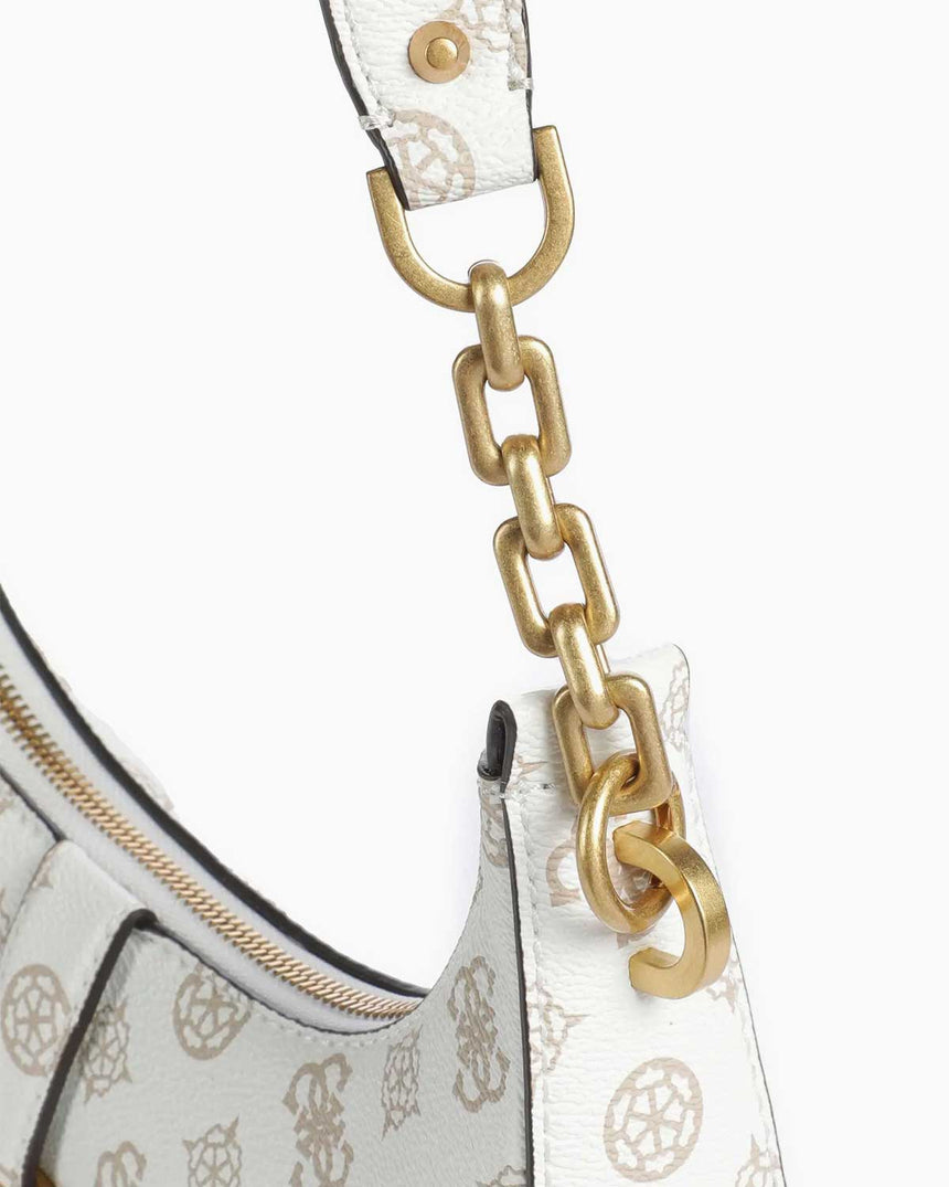 Guess Kuba Top Compartment Monogram Omuz Çantası White Logo