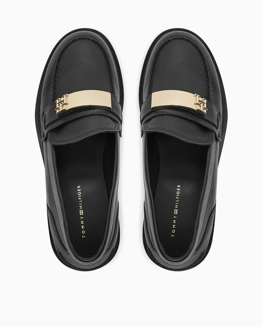 Tommy Hilfiger Logo Leather Loafer Casual Ayakkabı Black