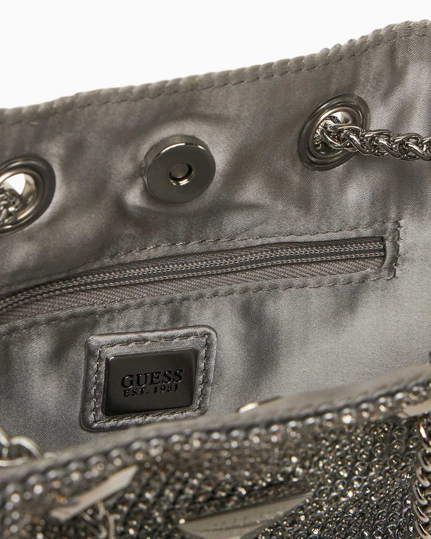 Guess Zalina Pouch Gümüş Taş Detaylı Omuz Çantası Silver