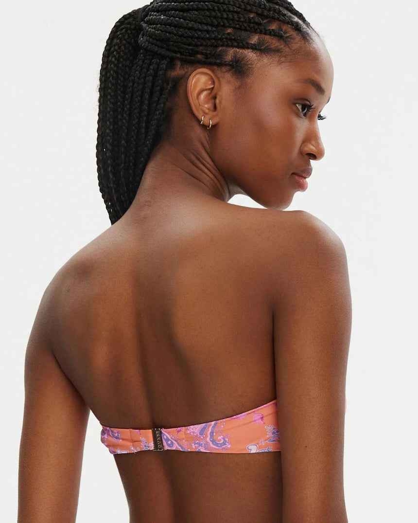 Guess Knotted Bandeau Straplez Bikini Üstü Ethnic Paisley Peach