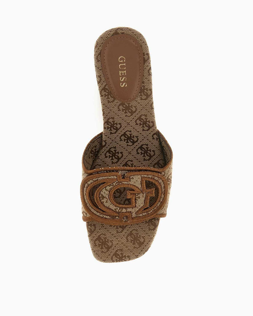 Guess Galsee Monogram Logolu Topuklu Sandalet Beige / Brown