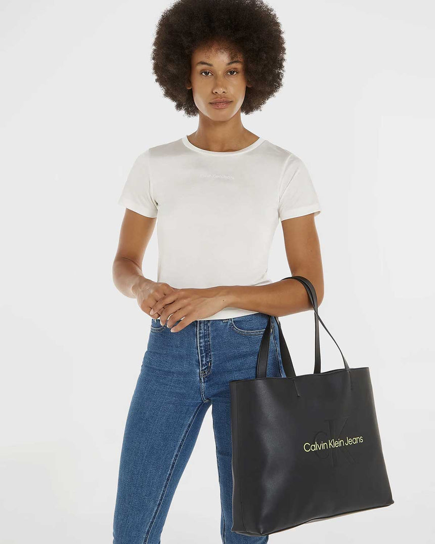 Calvin Klein Sculpted Slim Tote Omuz Çantası Black/Dark Juniper