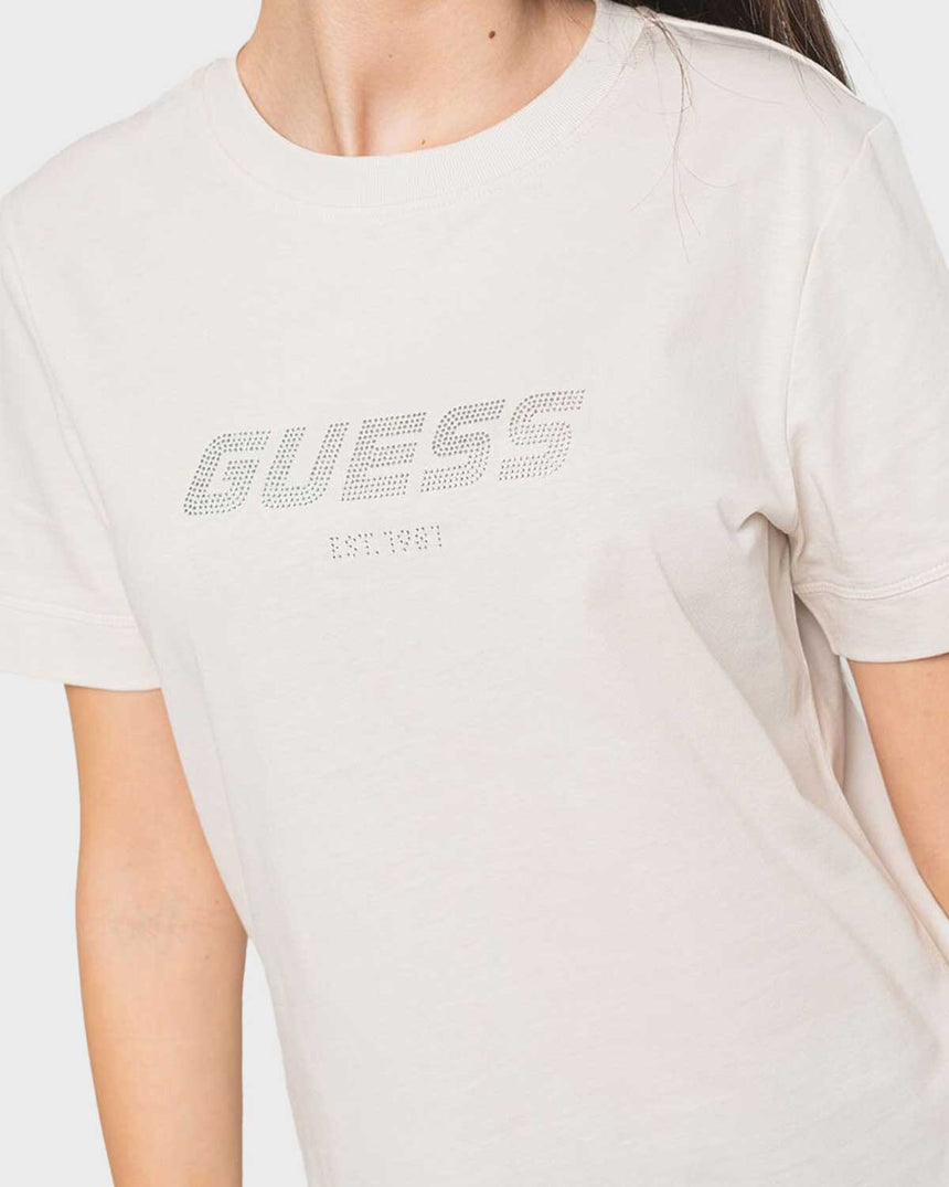 Guess Eleanora Logo Baskılı Tshirt Muted Stone