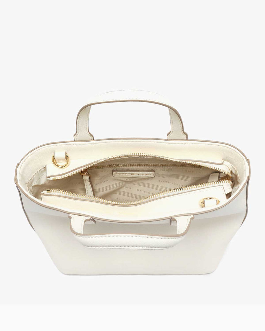 Tommy Hilfiger Logo Bantlı Mini Tote Kadın El Çantası Ivory Petal