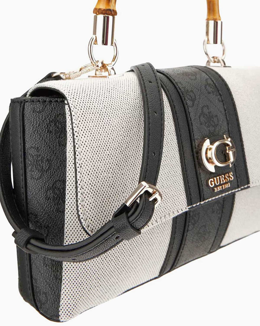 Guess Flap Canvas Small Tote El Çantası Natural / Coal Logo