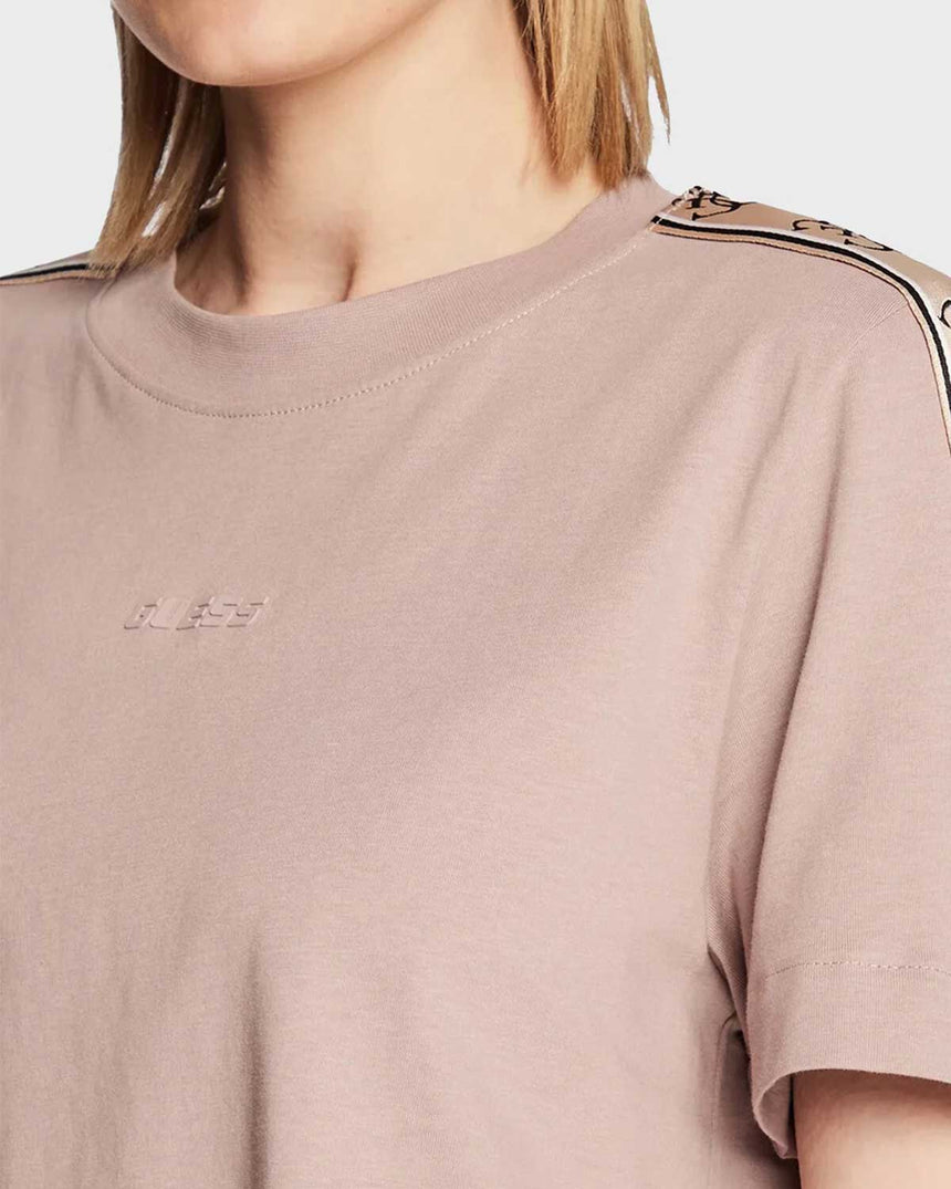 Guess Logo Şeritli Bisiktlet Yaka Tshirt Posh Taupe