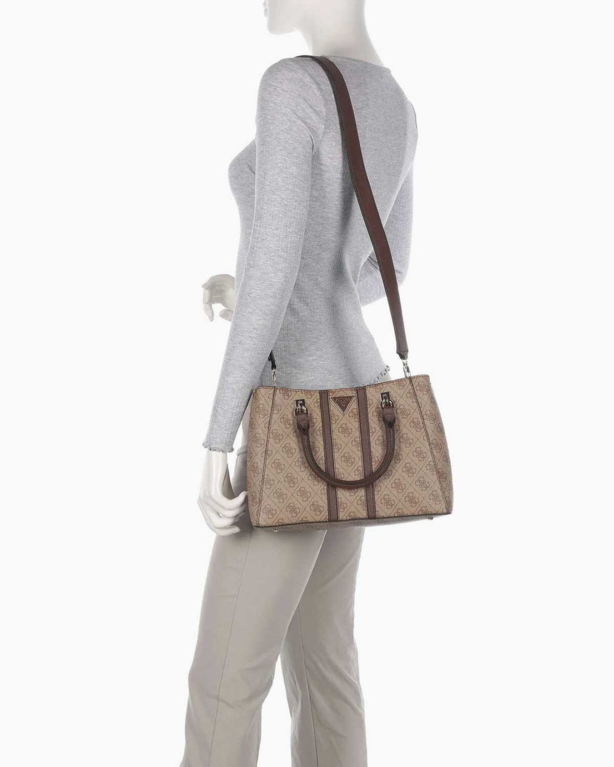 Guess Noreen Satchel Monogram El Çantası Latte Logo / Brown