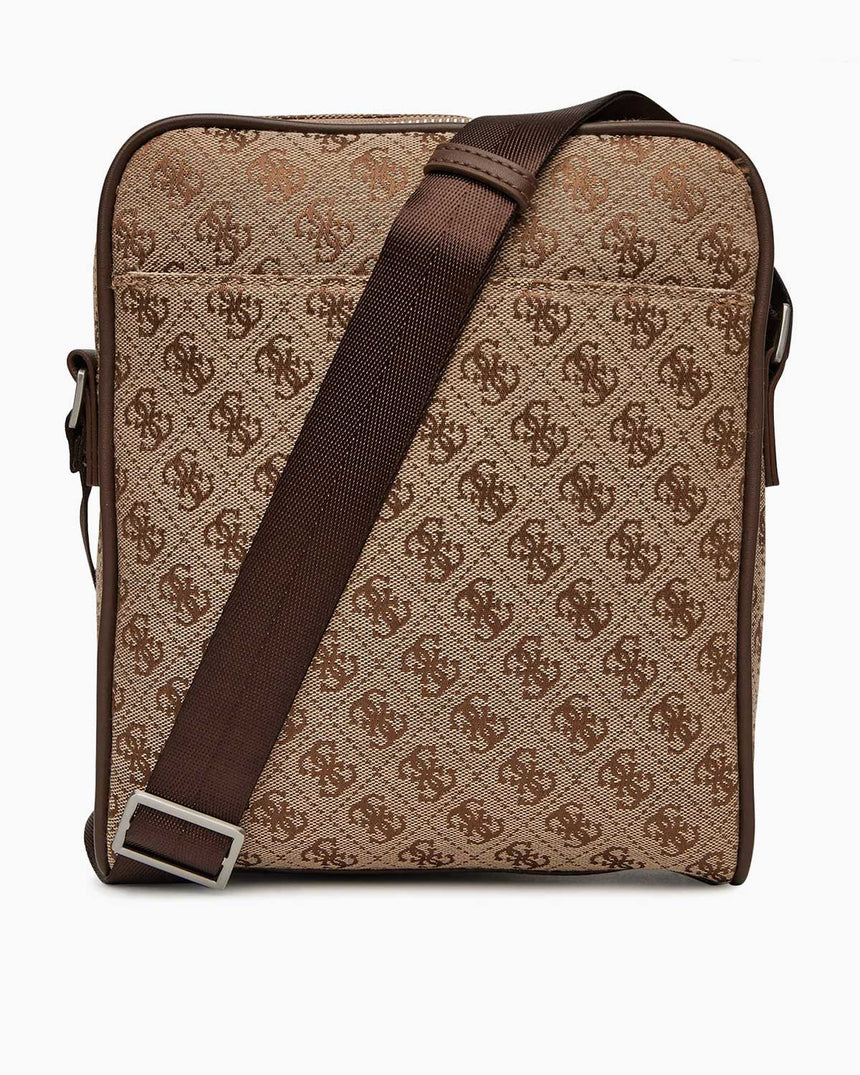 Guess Milano Compact Monogram Baskılı Çapraz Askılı Çanta Beige / Brown
