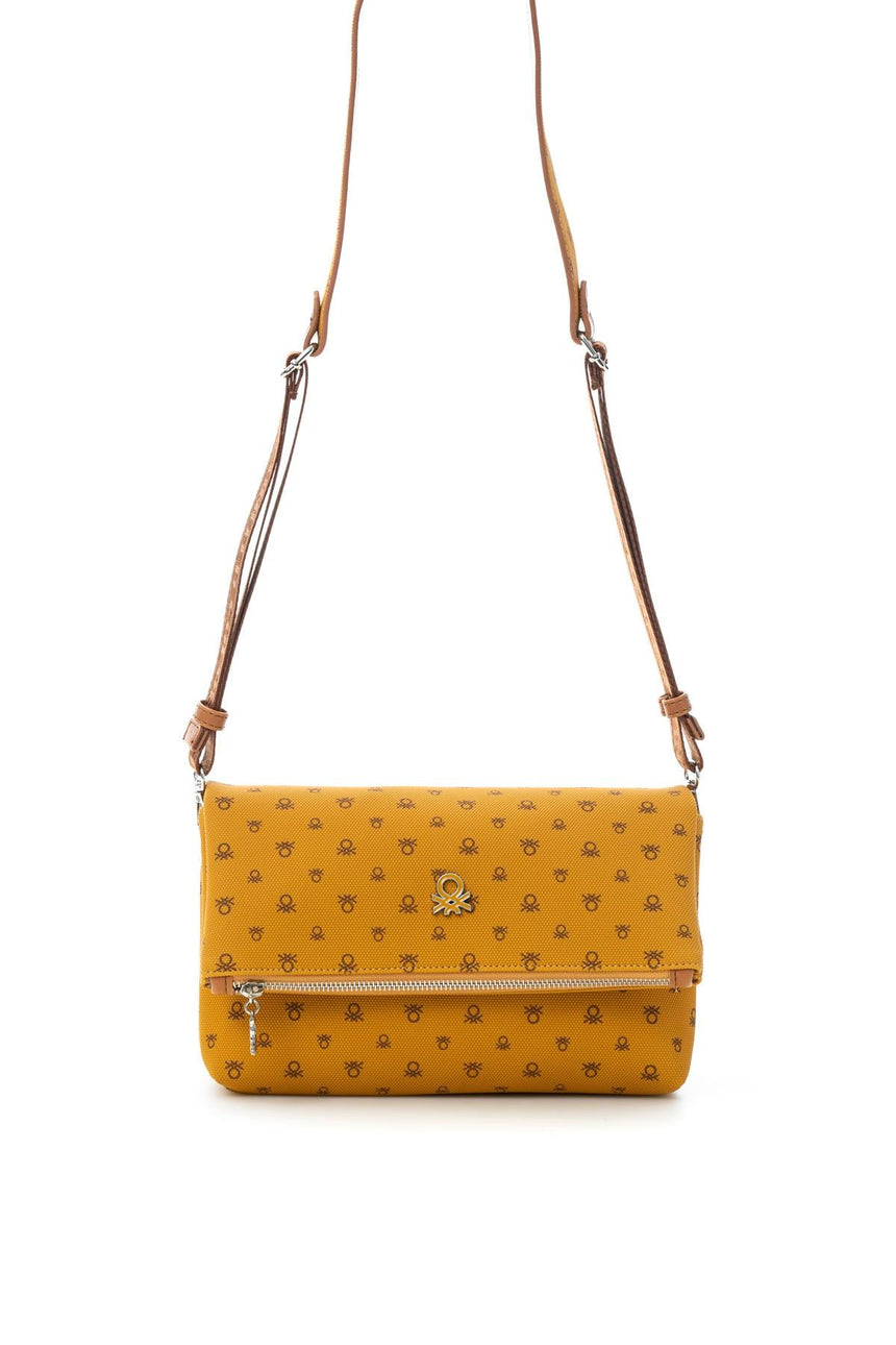 Benetton Logo Baskılı Çapraz Askılı Kadın Çantası Hardal - Camel