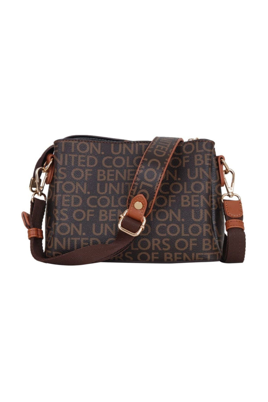 Benetton Çıt Çıtlı Monogram Çapraz Askılı Kadın Çantası Kahve - Taba