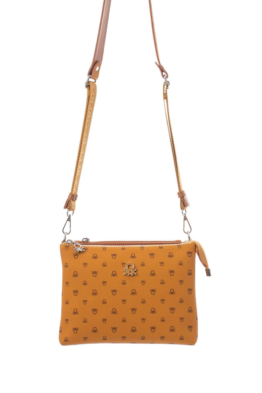 Benetton Mini Logo Baskılı Çapraz Askılı Kadın Çantası Hardal - Camel