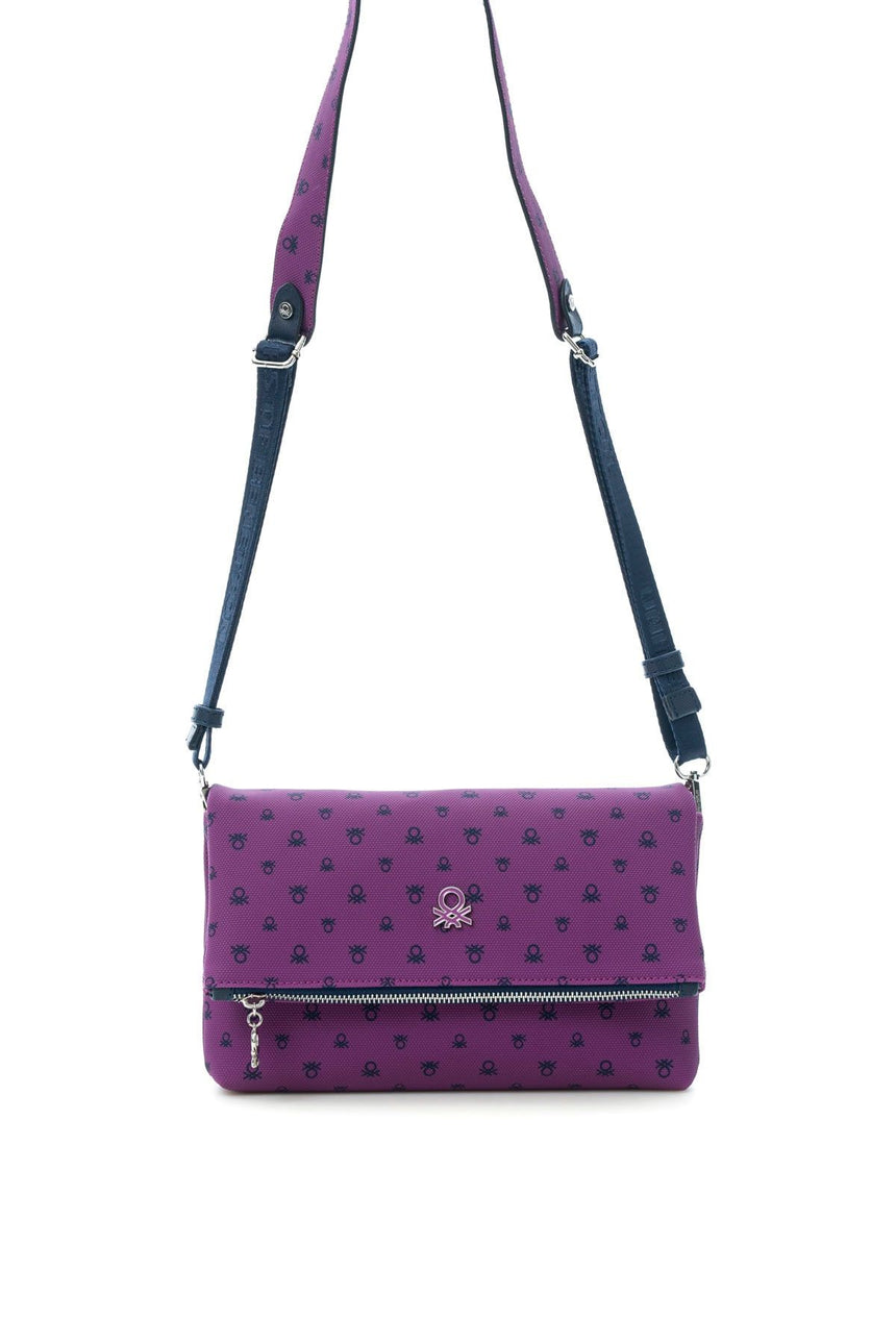 Benetton Logo Baskılı Çapraz Askılı Kadın Çantası Mürdüm - Lacivert