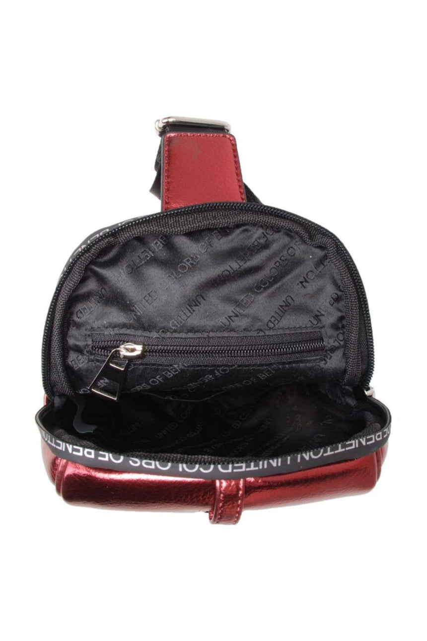 Benetton Logo Baskı Fermuarlı Kadın Body Bag Bordo