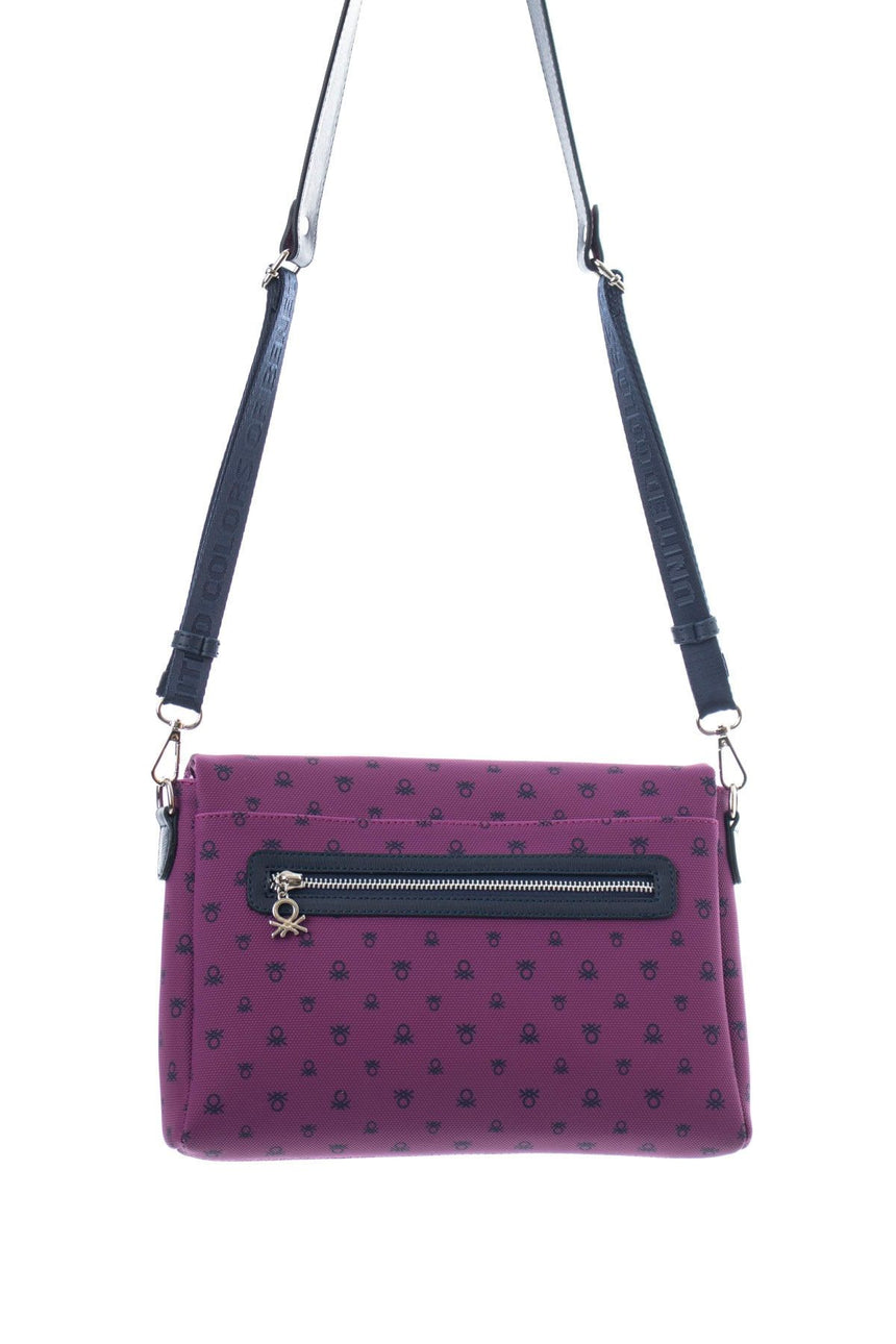 Benetton Kapaklı,Mini Logolu Çapraz Askılı Kadın Çantası Mürdüm - Lacivert