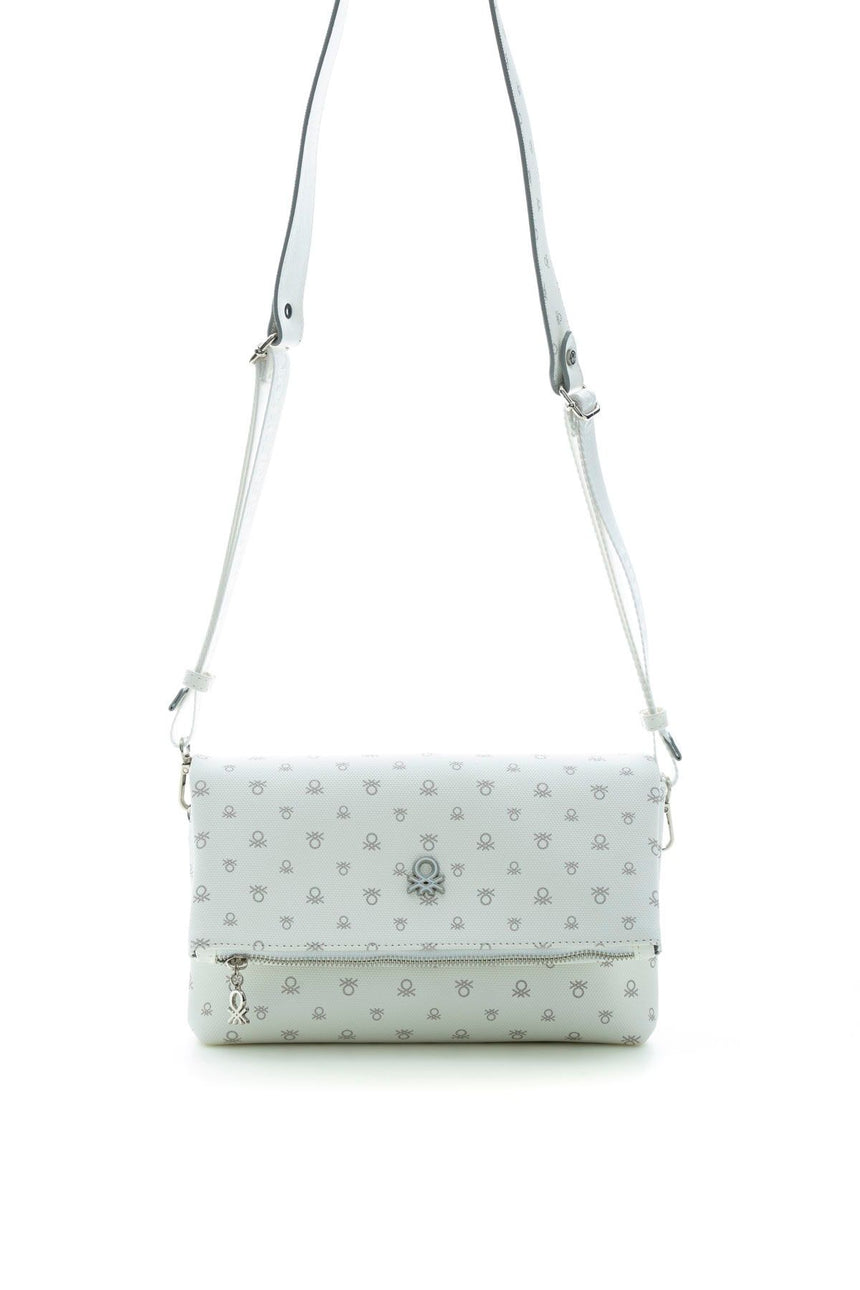 Benetton Logo Baskılı Çapraz Askılı Kadın Çantası Beyaz